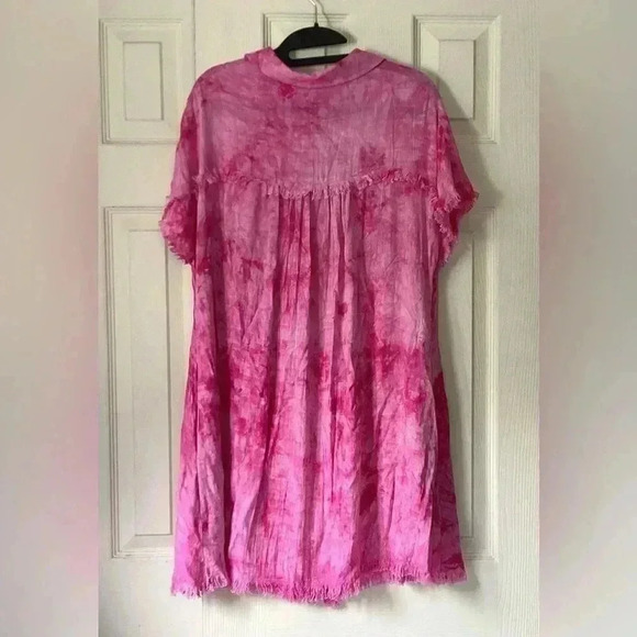 UMGEE Washed Pink  Tie Dye Shirt Mini Dress Frye  Hem Size Medium - Picture 7 of 12